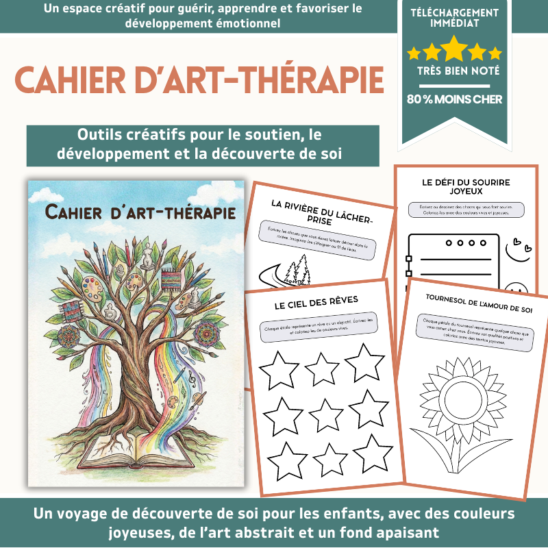Cahier d’Art-Thérapie pour Enfants et Adolescents – Plus de 110+ Activités Imprimables pour la Santé Mentale (TCC, Pleine Conscience et SEL)